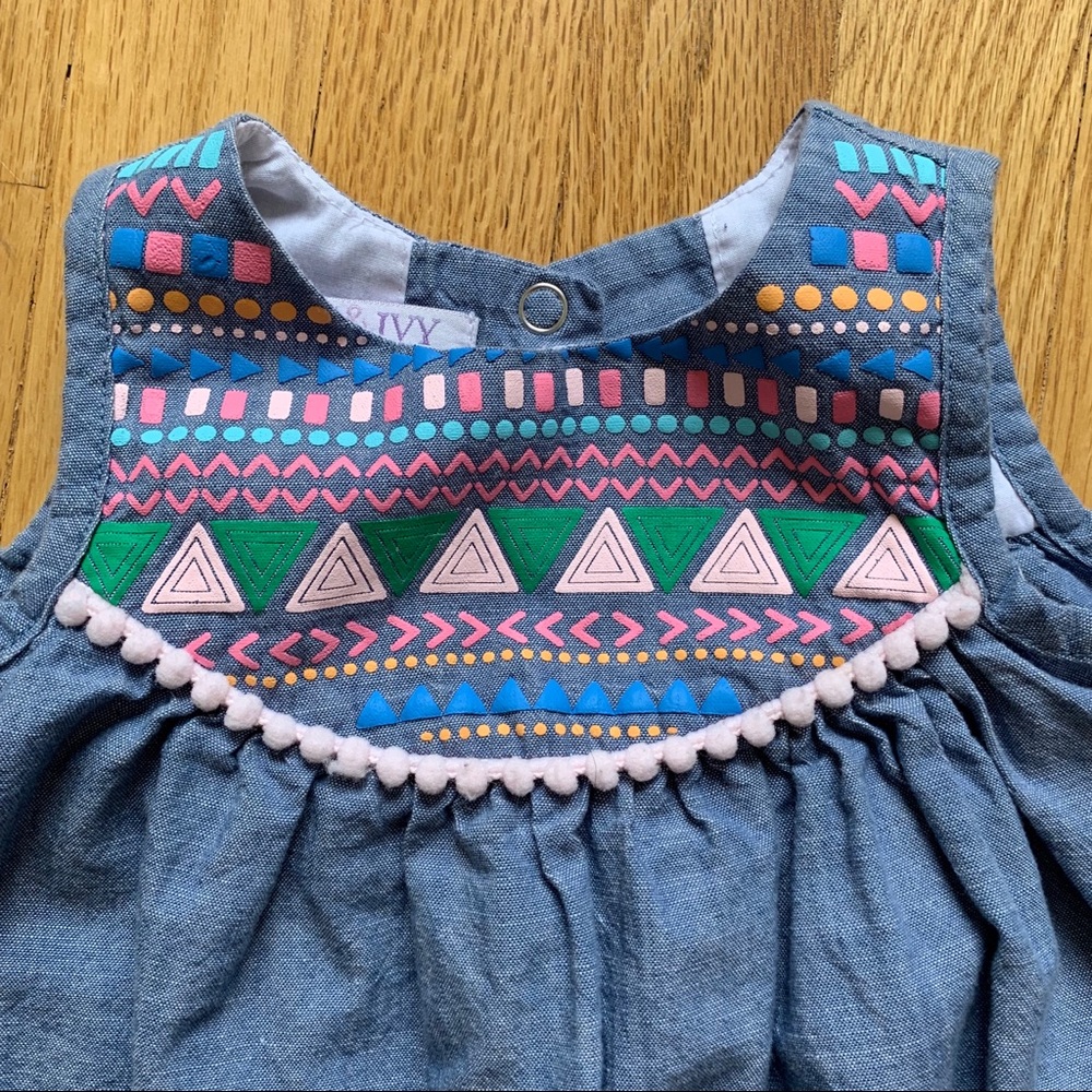 Iris & Ivy Sleeveless Chambray Pompom Dress 12m
